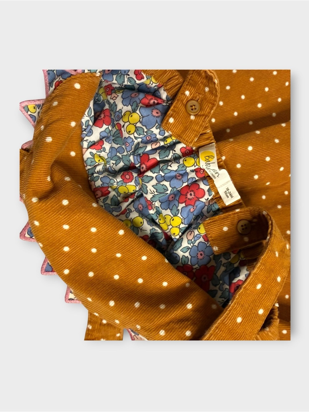 Mini Boden Hedgehog Applique Polkadot Brown Pinafore Dress - Picture 4 of 5